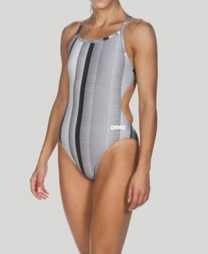 Abbigliamento Nuoto Donna Arena Blended Stripe Challenge Back - Maxlife Nere | 37451MVZY