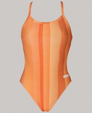 Abbigliamento Nuoto Donna Arena Blended Stripe Challenge Back - Maxlife Arancioni | 63480IQUK