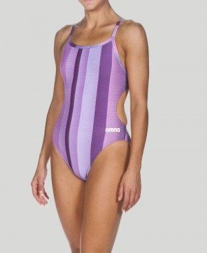 Abbigliamento Nuoto Donna Arena Blended Stripe Challenge Back - Maxlife Viola | 41532NLIO