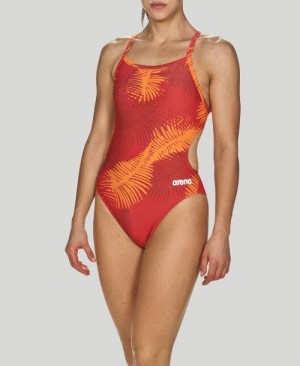 Abbigliamento Nuoto Donna Arena Palm Forest Challenge Back - Maxlife Rosse Arancioni | 74593AHOJ