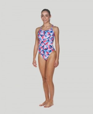 Abbigliamento Nuoto Donna Arena Tropical Challenge Back - Maxlife Rosa Bianche Blu | 30169DLTY