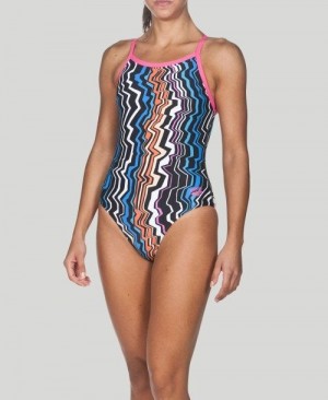 Abbigliamento Nuoto Donna Arena Zig Zag Light Drop Back - Maxlife Nere Rosa | 82973XMYK