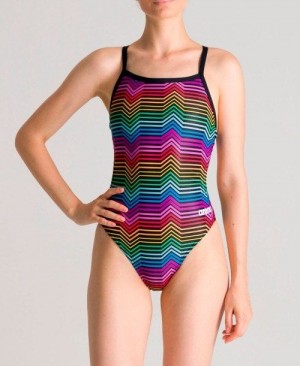 Body Donna Arena Multicolor Stripes Challenge Back One Piece Nere Colorate | 98637YPON