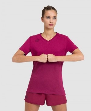 Pantaloncini Donna Arena Team T-shirt Panel Rosse | 35794HNMO