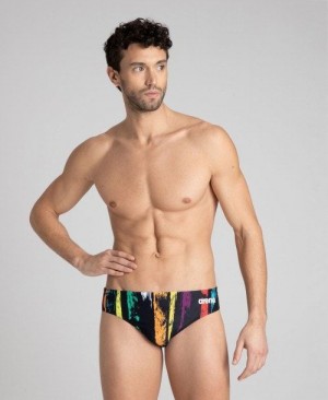 Slip Uomo Arena Team Painted Stripes Brief Nere Colorate Gialle | 28905ZEJS