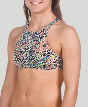 Top Donna Arena Crop Think Top Nere Colorate Gialle | 24195QWXK