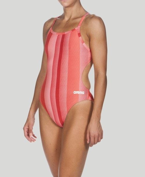 Abbigliamento Nuoto Donna Arena Blended Stripe Challenge Back - Maxlife Rosse | 05387HKDC