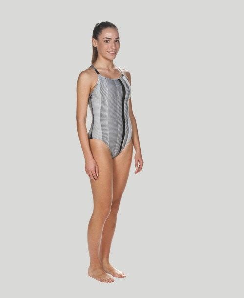 Abbigliamento Nuoto Donna Arena Blended Stripe Light Drop Back - Maxlife Nere | 84057NEIZ