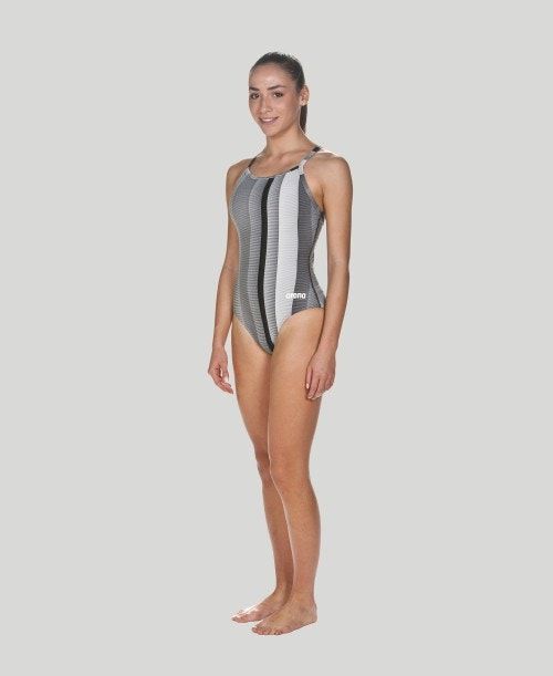 Abbigliamento Nuoto Donna Arena Blended Stripe Light Drop Back - Maxlife Nere | 84057NEIZ