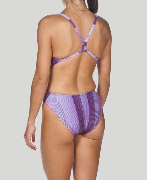 Abbigliamento Nuoto Donna Arena Blended Stripe Challenge Back - Maxlife Viola | 41532NLIO