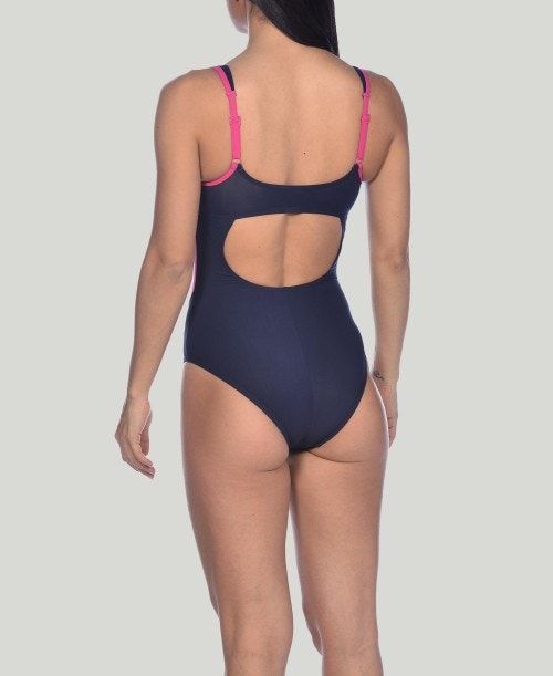 Abbigliamento Nuoto Donna Arena Makimurax Low Strap Back Blu Marino Rosa Viola | 21530IMNY