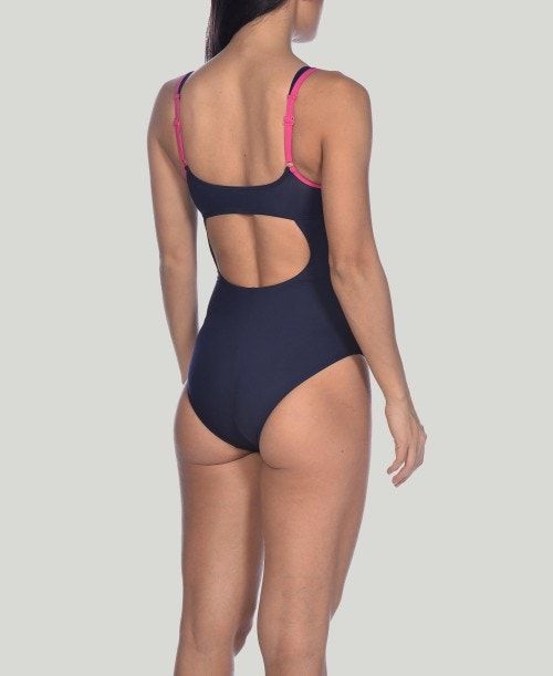 Abbigliamento Nuoto Donna Arena Makimurax Low Strap Back Blu Marino Rosa Viola | 21530IMNY