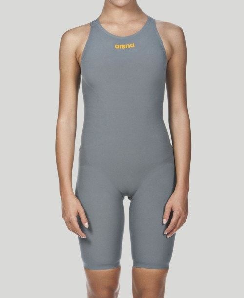 Abbigliamento Nuoto Donna Arena Powerskin R-evo One - Open Back Grigie Arancioni Chiaro | 25379FSJV