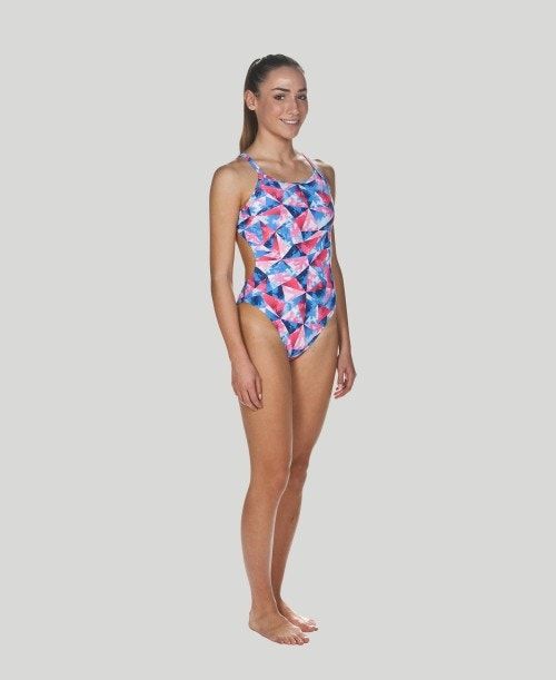 Abbigliamento Nuoto Donna Arena Tropical Challenge Back - Maxlife Rosa Bianche Blu | 30169DLTY