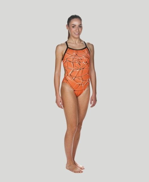 Abbigliamento Nuoto Donna Arena Water Challenge Back - Maxlife Arancioni Nere | 48975LFZS