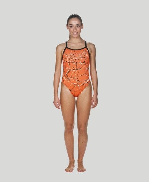 Abbigliamento Nuoto Donna Arena Water Challenge Back - Maxlife Arancioni Nere | 48975LFZS