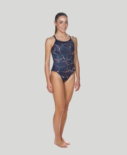 Abbigliamento Nuoto Donna Arena Water Light Drop Back - Maxlife Blu Marino Rosse | 42156UCFG