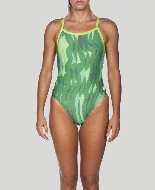 Abbigliamento Nuoto Donna Arena Wavy Water Challenge Back - Maxlife Verdi | 24108QWRE