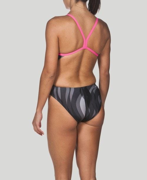 Abbigliamento Nuoto Donna Arena Wavy Water Challenge Back - Maxlife Nere Rosa | 59836MHXT