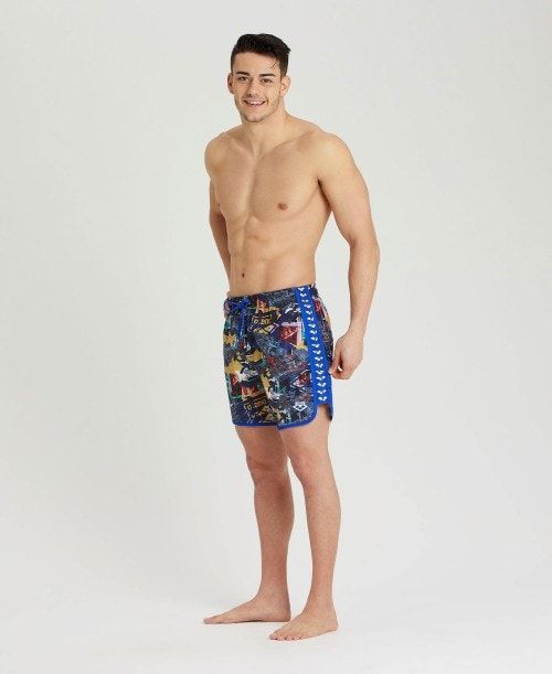 Biancheria Intima Uomo Arena Icons Allover Print Beach Boxer Blu Colorate Blu | 62084YPEQ