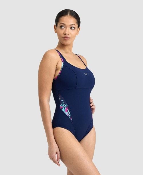 Body Donna Arena Bodylift Francy Panel Strap Back One Piece Blu Marino Rosa Colorate | 73592AKWM