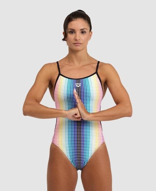 Body Donna Arena Circle Stripe Lace Back One Piece Nere Colorate | 21834DUJE