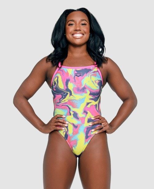 Body Donna Arena Simone Manuel Capsule Collection Challenge Back One Piece Colorate | 70389KYDB