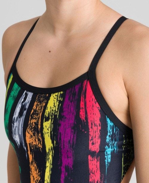 Body Donna Arena Team Painted Stripes Challenge Back One Piece Nere Colorate Gialle | 14598GORB