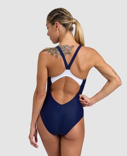 Body Donna Arena Threefold V Back One Piece Blu Marino Blu Bianche | 40863VSIL