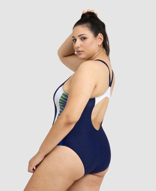 Body Donna Arena Threefold V Back Plus One Piece Blu Marino Blu Bianche | 76458PUJL