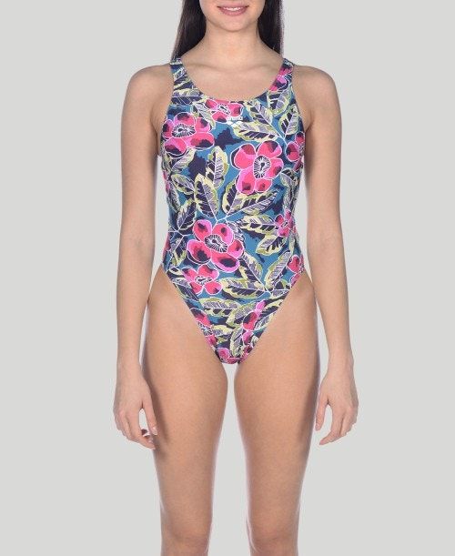 Body Donna Arena Tropical Sketch Swim Tech One Piece Verdi Colorate | 28175NPVB