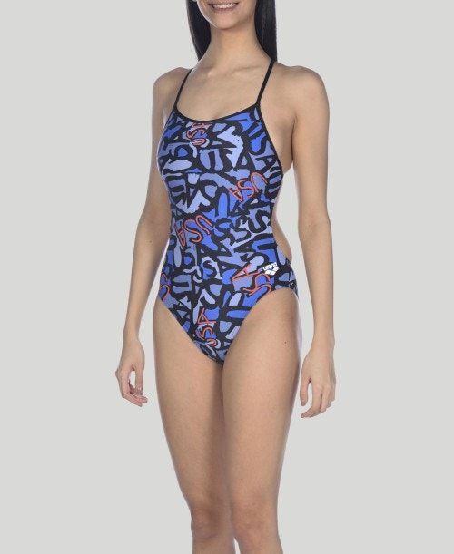 Body Donna Arena Usa Allover Booster Back One Piece Blu Marino Colorate Nere | 74516DMYK