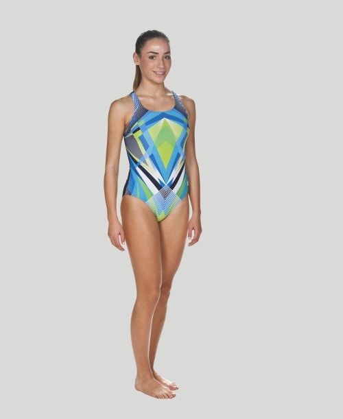 Costume da Bagno Donna Arena Engineered Swim Pro Back - Maxlife Verdi Blu Marino | 14950ZFNP