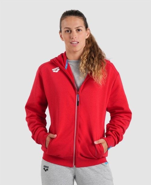 Giacche Donna Arena Team Hooded Jacket Panel Rosse | 08654TAWS