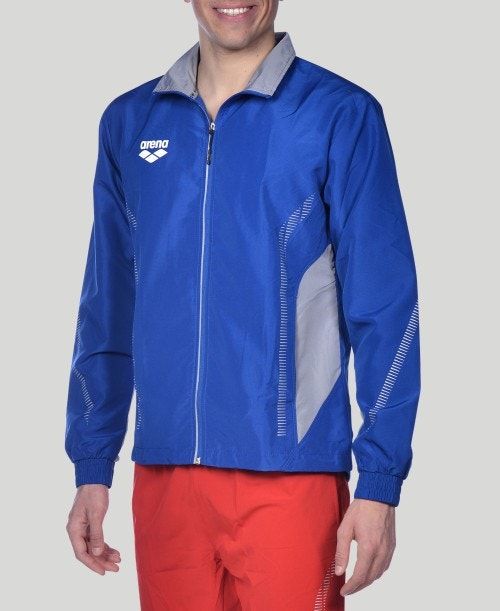 Giacche Uomo Arena Team Line Warm-up Jacket Blu Reale Grigie | 08136UDBV