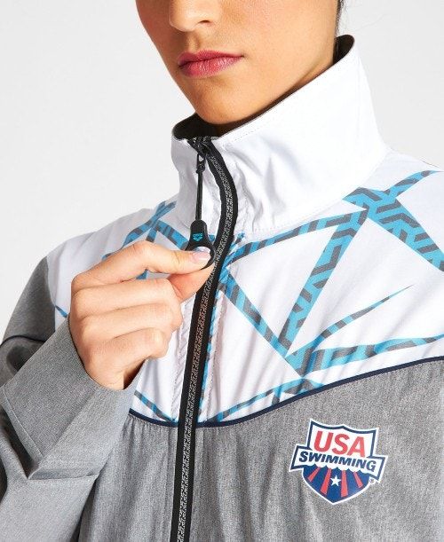 Giacche Uomo Arena Usa Swimming Team Kit Og Demin Warm Up Jacket Grigie Blu | 48369NTCA