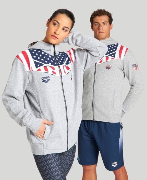 Giacche Uomo Arena Usa Swimming Team Kit Hooded Zip Jacket Grigie | 39802DCQX