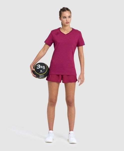 Pantaloncini Donna Arena Team T-shirt Panel Rosse | 35794HNMO