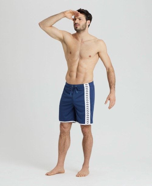 Pantaloncini Uomo Arena Icons Beach Bermuda Short Blu Marino Bianche | 24385MEKZ