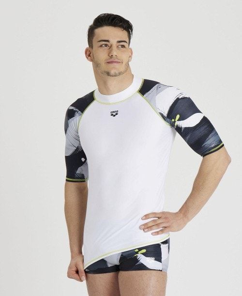 Pantaloncini Uomo Arena Short Sleeve Rash Guard Bianche Grigie Colorate | 10352FLPS