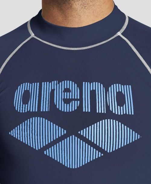 Pantaloncini Uomo Arena T-shirt Rash Guard Blu Marino | 75346LDHO