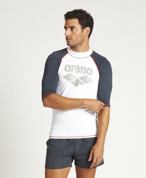 Pantaloncini Uomo Arena T-shirt Rash Guard Bianche Grigie | 45132ARVK