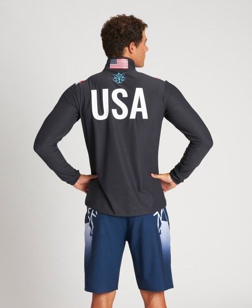 Pantaloncini Uomo Arena Usa Swimming Team Kit Half Zip Shirt Nere | 07681KTDN