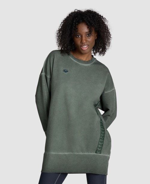 Pullover Donna Arena Icons Oversized Crewneck Verde Oliva | 24738HAWY