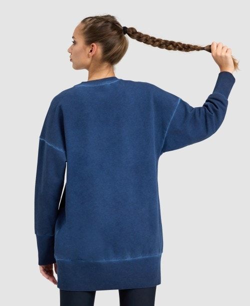 Pullover Donna Arena Icons Oversized Crewneck Blu Marino Blu Marino Bianche | 95678NKQS