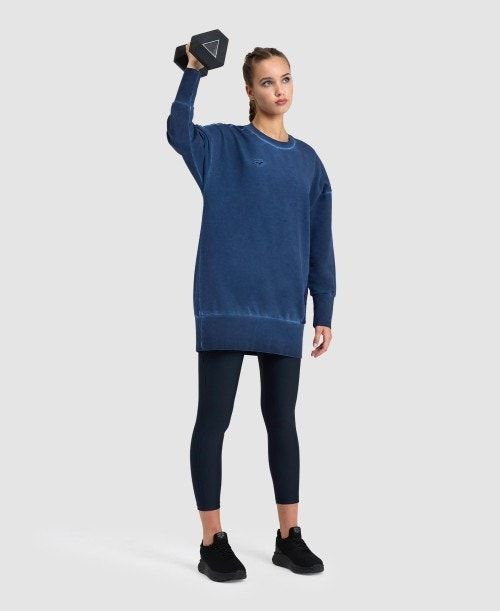 Pullover Donna Arena Icons Oversized Crewneck Blu Marino Blu Marino Bianche | 95678NKQS