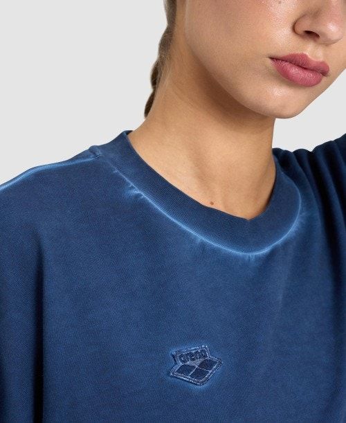 Pullover Donna Arena Icons Oversized Crewneck Blu Marino Blu Marino Bianche | 95678NKQS