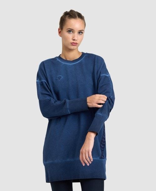 Pullover Donna Arena Icons Oversized Crewneck Blu Marino Blu Marino Bianche | 95678NKQS