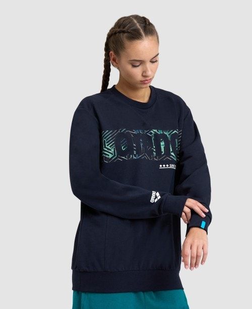 Pullover Donna Arena Logo Crewneck Blu Marino Blu Marino | 37580PFVX