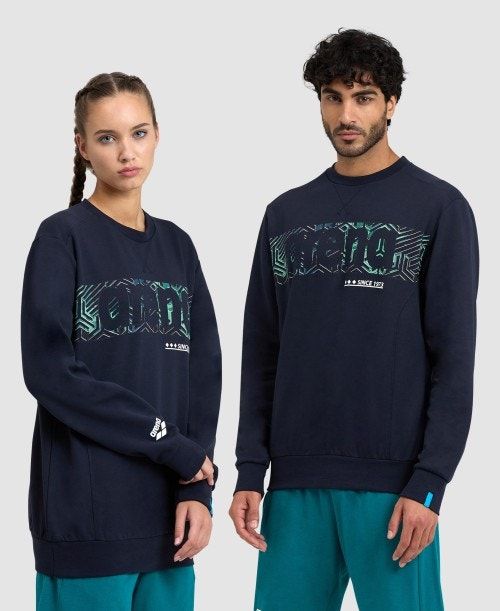 Pullover Donna Arena Logo Crewneck Blu Marino Blu Marino | 37580PFVX